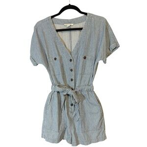 American Eagle Denim Blue/White Stripe Shorts Romper Size XS 100% Cotton